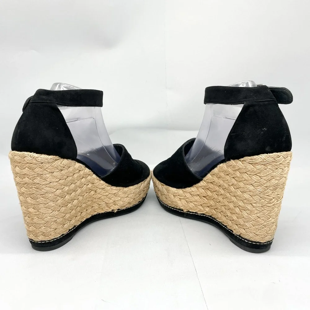 Stuart Weitztman Womens 9.5 M Black Suede Espadrille Wedge Sandals Platform Boho - Picture 7 of 12
